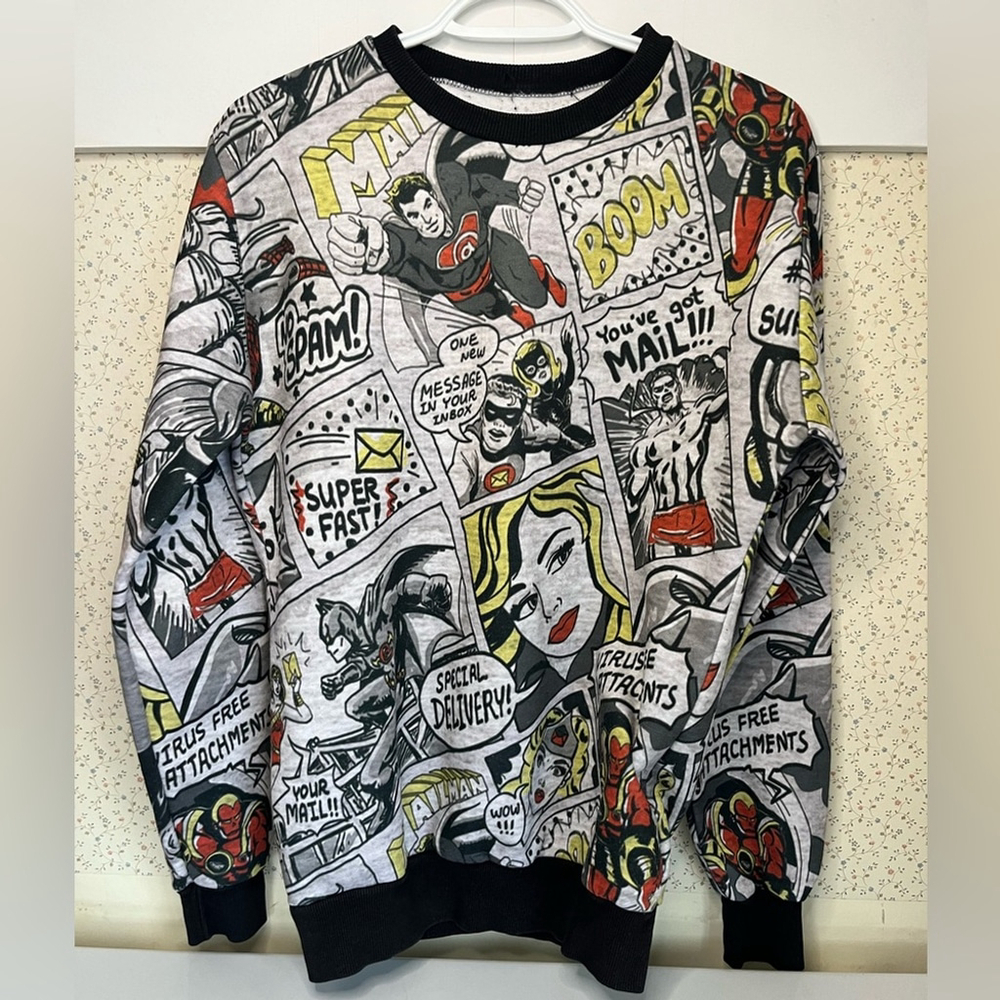 Comic Book Graphic unisex Sweater S/M Y2K computer virus